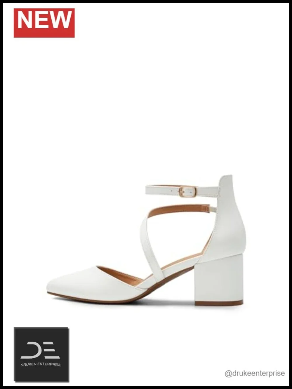 Faux Leather Block Heel Pumps with Ankle Strap, Pointed Toe